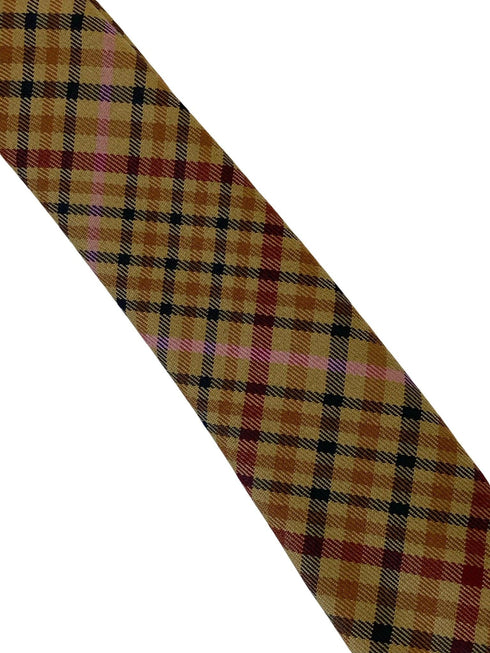 mustard gold brown check tweed style 100% wool mens tie
