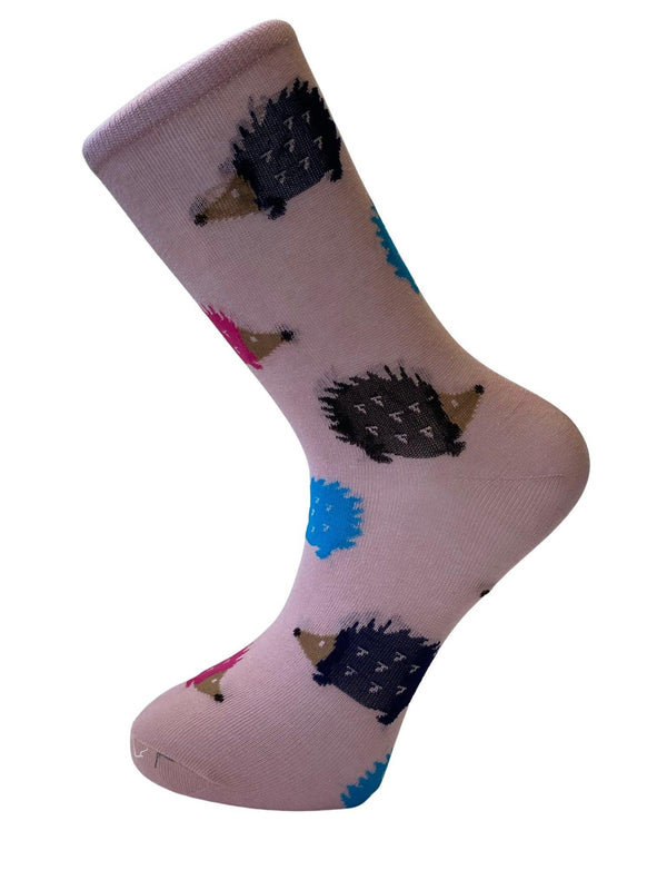 baby light pale pink socks with hedgehog design