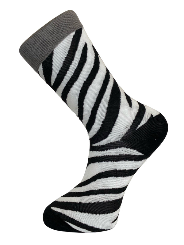 zebra black & white striped with grey top luxury cotton socks