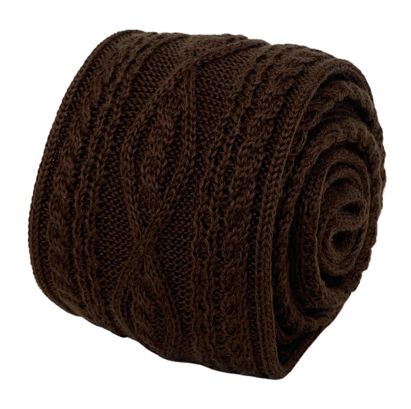 chocolate brown cable knitted mens tie