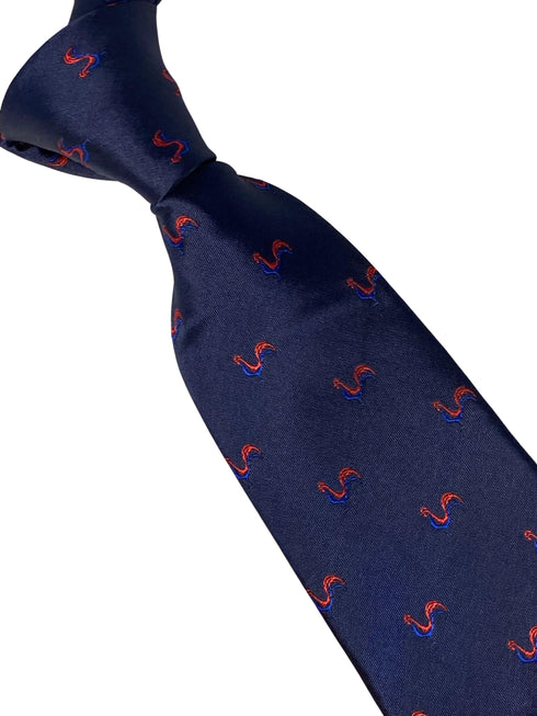 navy mens tie with french cockerel design national symbol