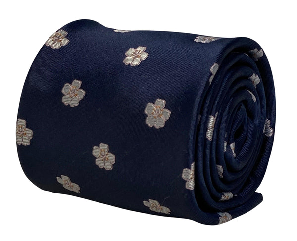 navy mens tie with japanese cherry blossom design national symbol