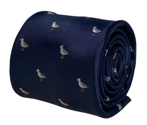 navy mens tie with seagull bird quirky design