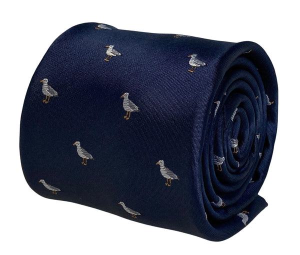 navy mens tie with seagull bird quirky design