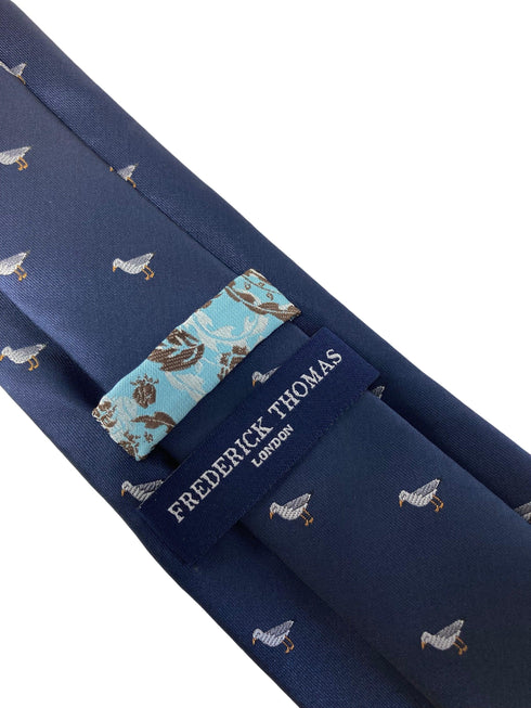 navy mens tie with seagull bird quirky design