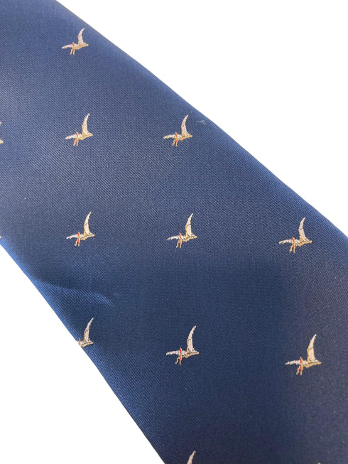 navy mens tie with pterodactyl flying dinosaur quirky design