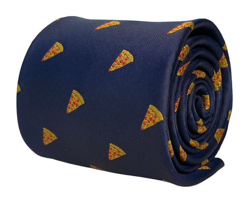 navy mens tie with pizza quirky design