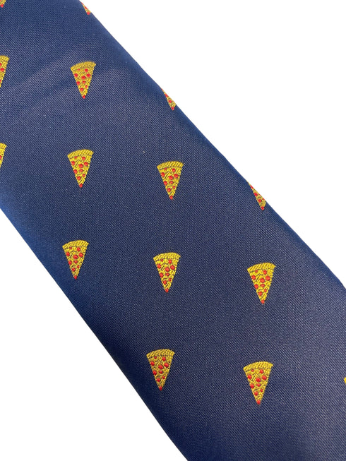 navy mens tie with pizza quirky design