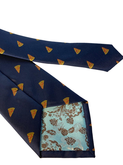 navy mens tie with pizza quirky design