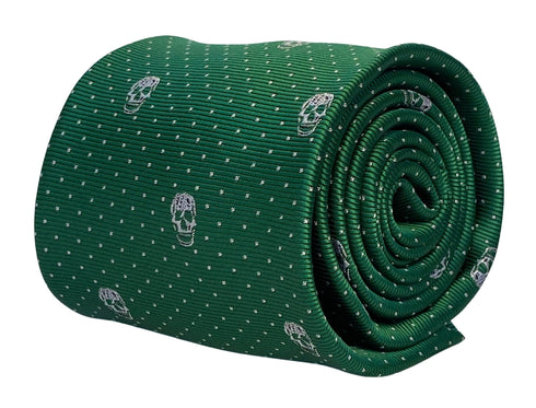 dark emerald green mens tie with skull quirky design