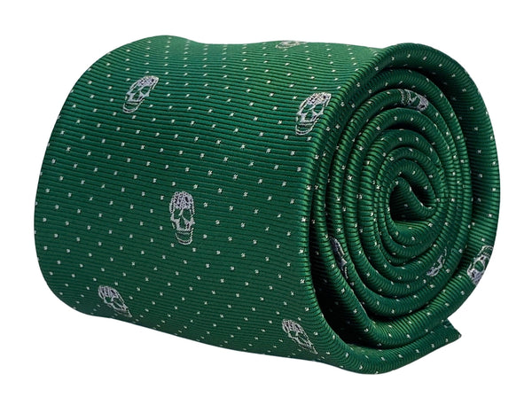 dark emerald green mens tie with skull quirky design