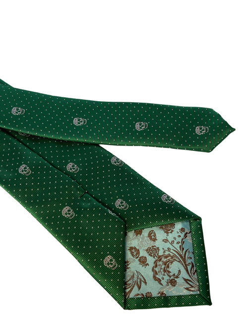 dark emerald green mens tie with skull quirky design
