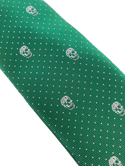 dark emerald green mens tie with skull quirky design