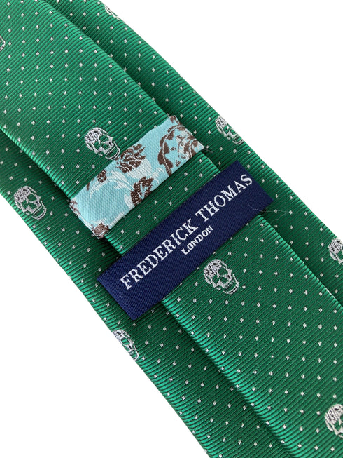 dark emerald green mens tie with skull quirky design