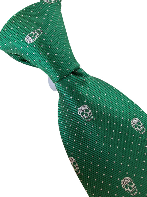 dark emerald green mens tie with skull quirky design