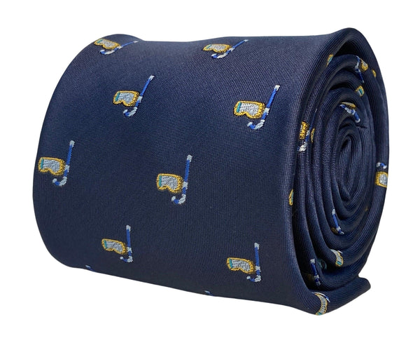 navy mens tie with scuba snorkelling mask quirky design