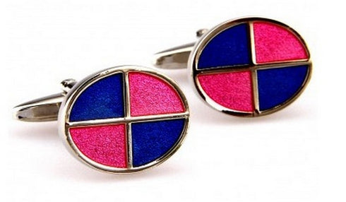 pink and blue quartered cufflinks