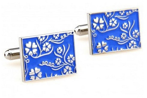 blue floral cufflinks