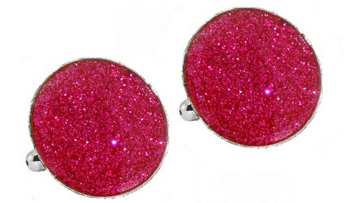 pink sparkly circular cufflinks