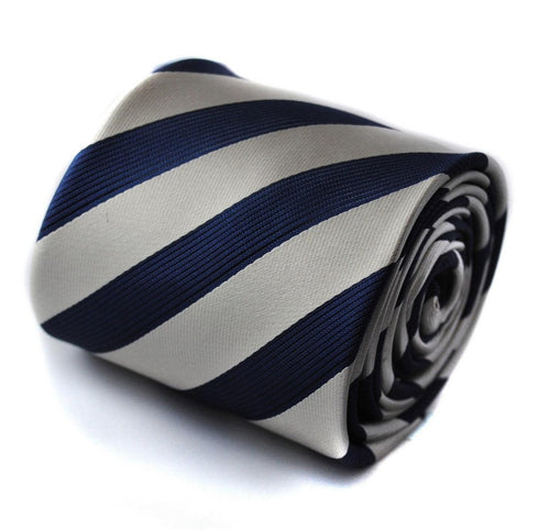 navy blue and silver grey striped tie