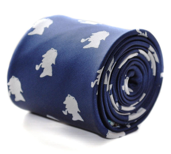 navy tie with sherlock holmes design
