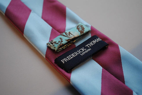 maroon and light blue barber striped tie