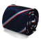 navy, red, white and light blue striped tie