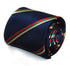 navy with green, yellow and red striped tie