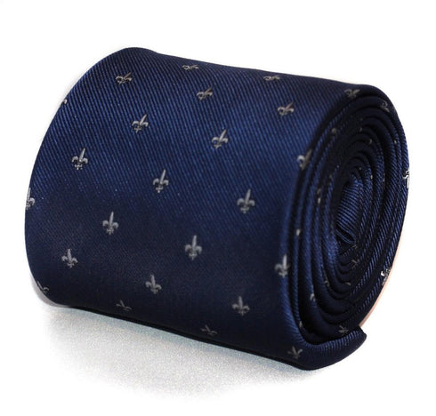 navy fleur de lis patterned tie