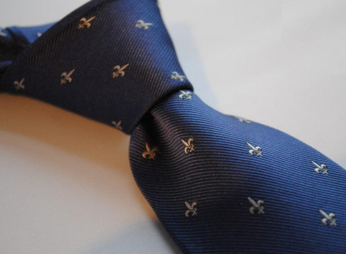 navy fleur de lis patterned tie
