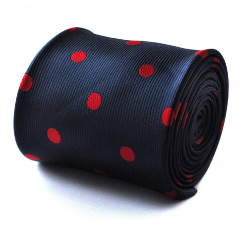 navy tie with red polka dots