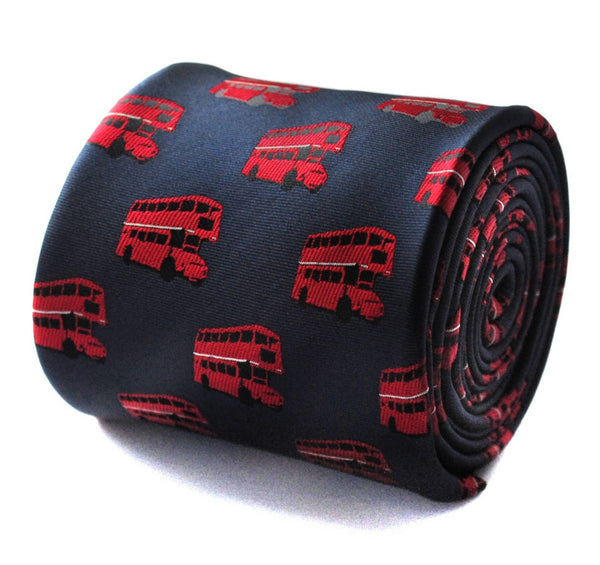 navy tie with london red bus design