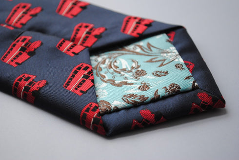 navy tie with london red bus design