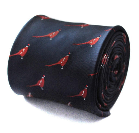 navy tie with pheasant design