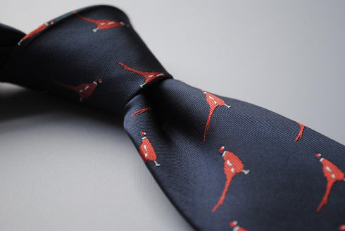 navy tie with pheasant design
