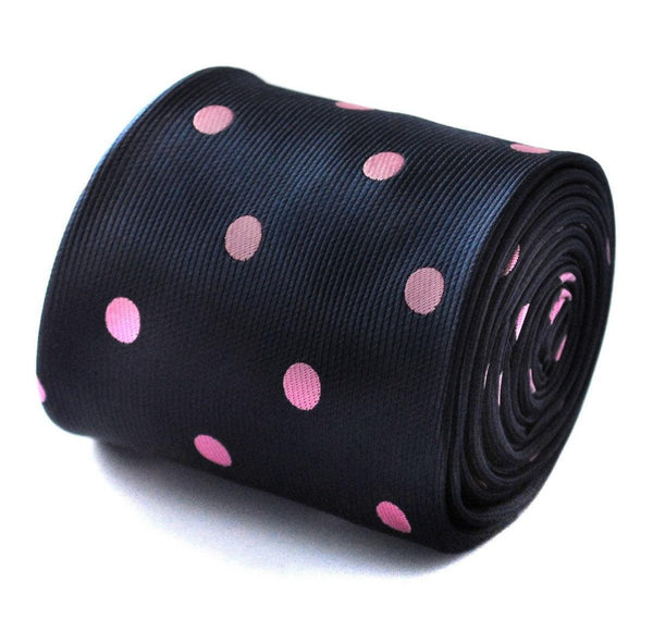 navy blue tie with pink polka dots