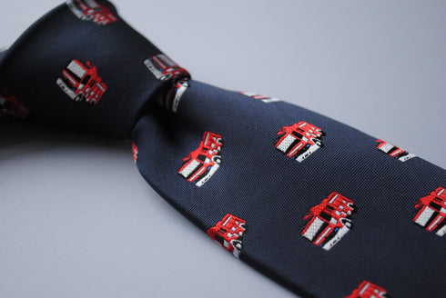 navy with red fire engine pattern tie