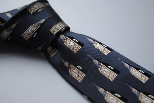 navy with big ben pattern tie