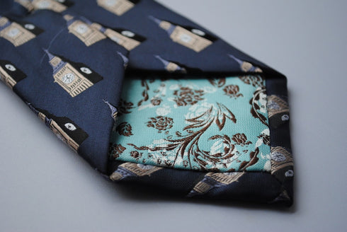 navy with big ben pattern tie