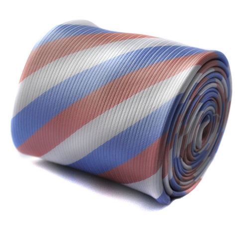 pink, blue and white striped tie