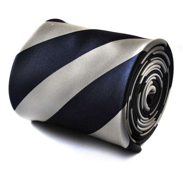 navy and silver barber stripe tie