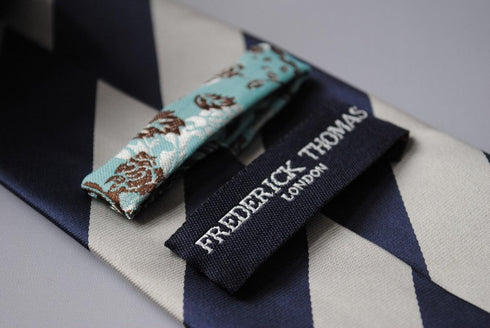 navy and silver barber stripe tie