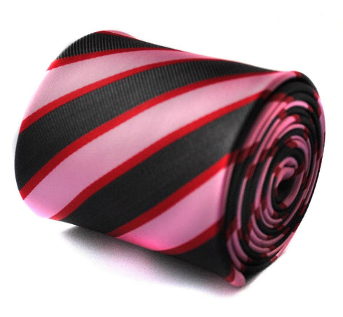 pink, red and black stripe tie