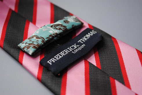 pink, red and black stripe tie