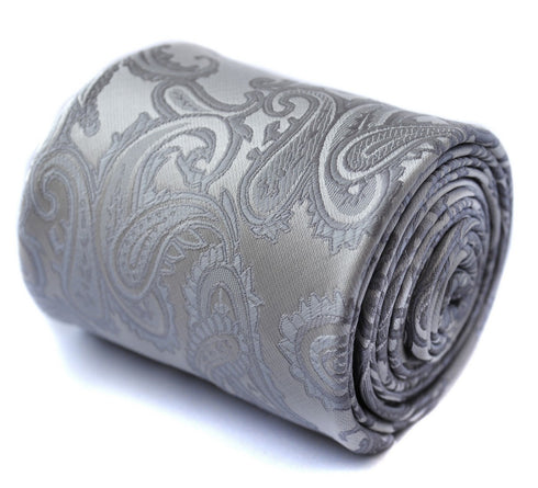 silver grey paisley design tie