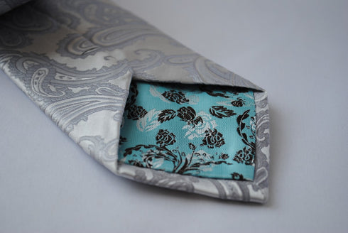 silver grey paisley design tie