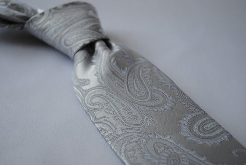 silver grey paisley design tie