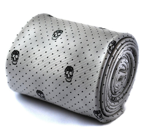 silver grey skulls design tie