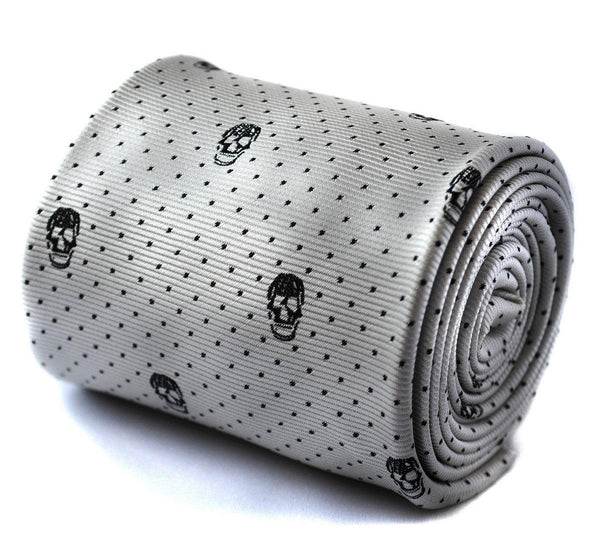 silver grey skulls design tie
