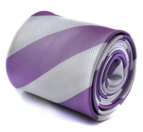lilac purple and white barber striped design tie